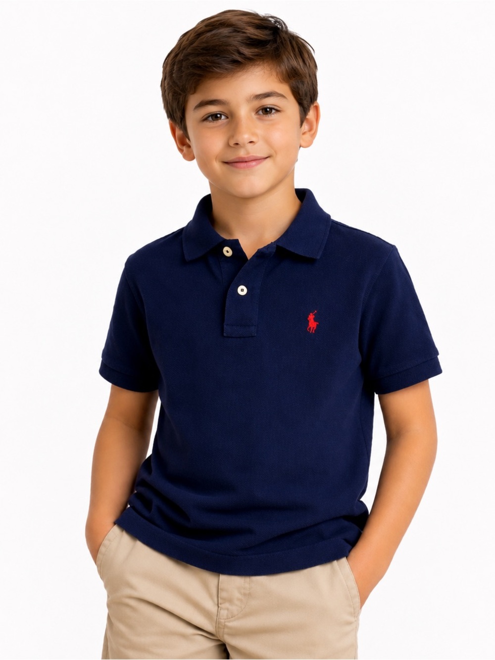 Polo Ralph Lauren Kids Navy Polo Shirt Size 8 Small Red Pony 100% Cotton Classic